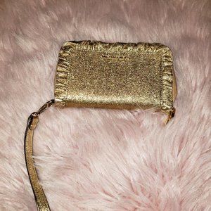 MICHAEL KORS Gold Metallic Leather Wristlet (ZIP PHONE/WALLET)